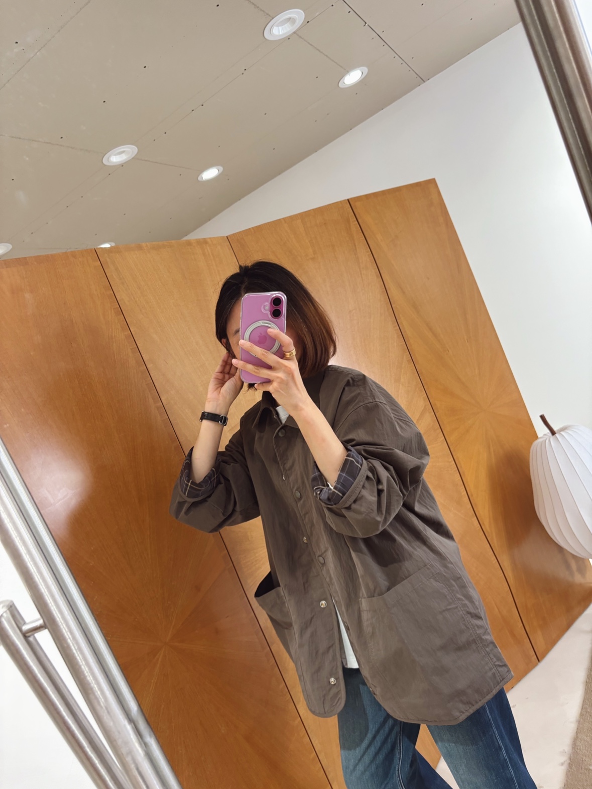 秋款翻领条纹绒日系复古工装风格纹内衬风衣外套女休闲百搭上衣