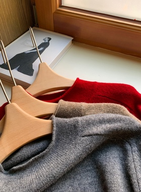 100羊毛小精品老钱风圆领卷边套头半高领套头宽松大毛衣秋冬女