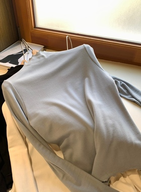 发热纤维木耳边大弹力半高领双面羊绒打底长袖日常边边女秋冬保暖