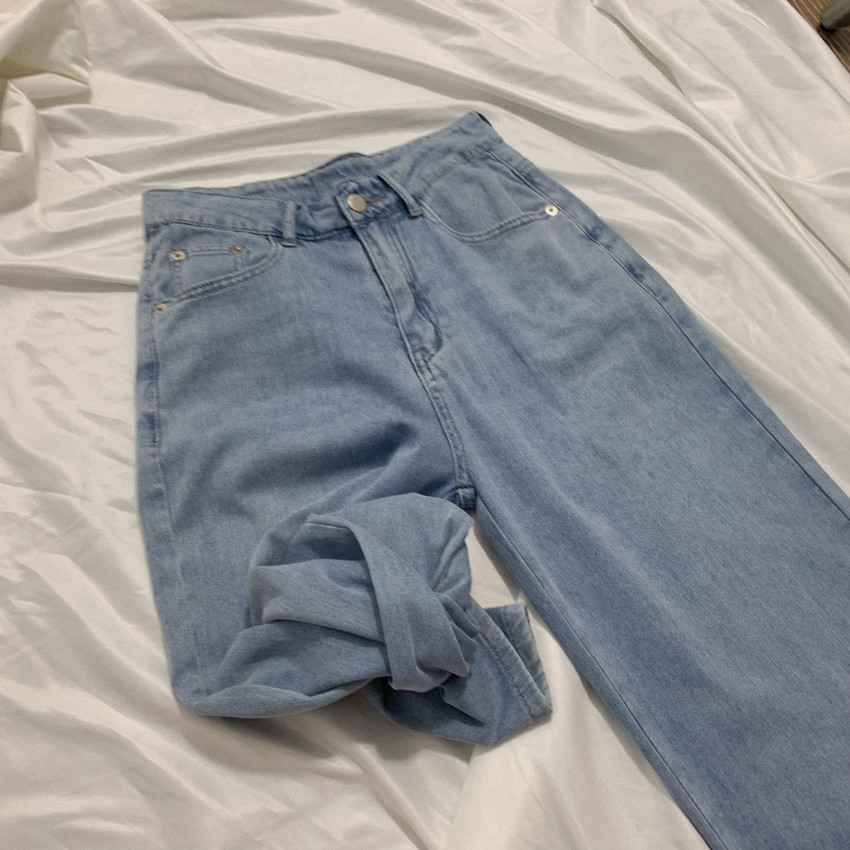 雅赛尔~夏装薄软~大长腿牛仔拖地阔腿裤休闲浅色百搭经典长裤女