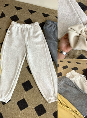 柔软舒适 版型很正羊羔绒加绒抽绳收口纯色保暖卫裤秋冬加厚