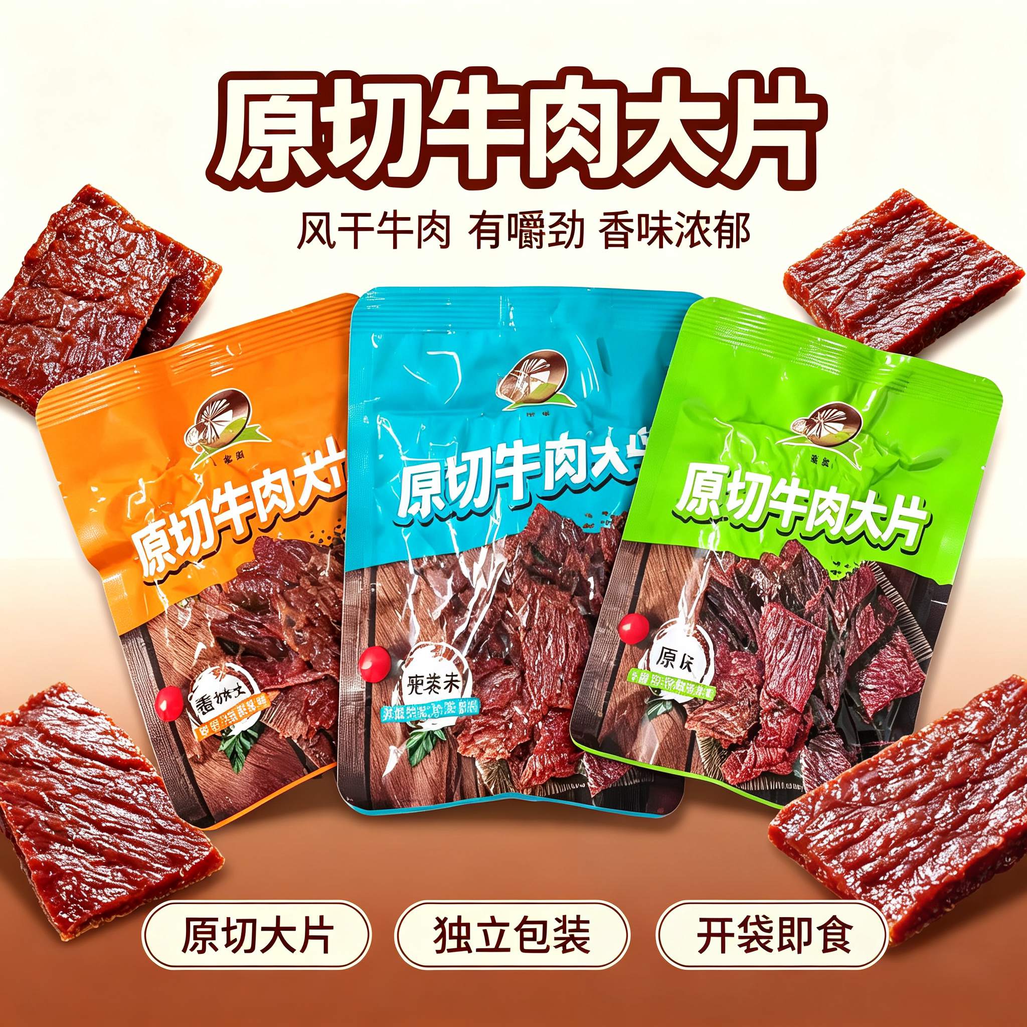 内蒙古特产蒙懿原切牛肉大片干原味孜然香辣通辽科尔沁健康零食品