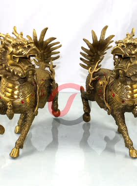 黄铜瑞兽麒麟一对摆件