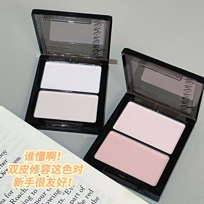 HERORANGE哑面双拼盘自然提亮定妆粉饼干湿两用高光修容一体腮红