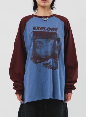 韩国代购24A/W Explore Reglan Longsleeve  字母风插肩拼接长袖