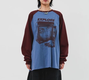 韩国代购24A/W Explore Reglan Longsleeve  字母风插肩拼接长袖