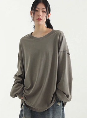 韩国代购23F/W oversize mild cotton tee 外扎线纯色长袖T恤