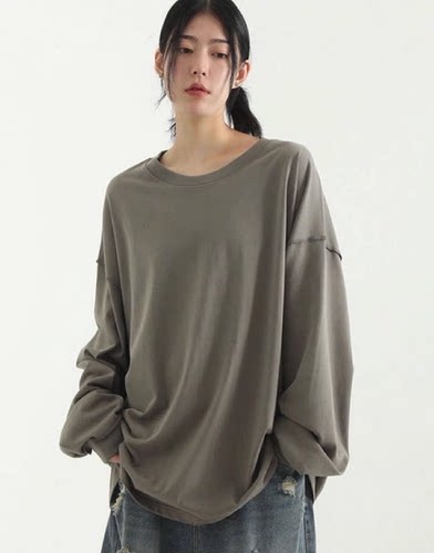 外扎线纯色棉质男女同款T恤韩国