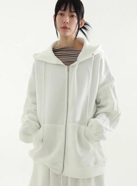 韩国代购24 fleece-lined soft cotton hood zip-up 加绒拉链帽衫