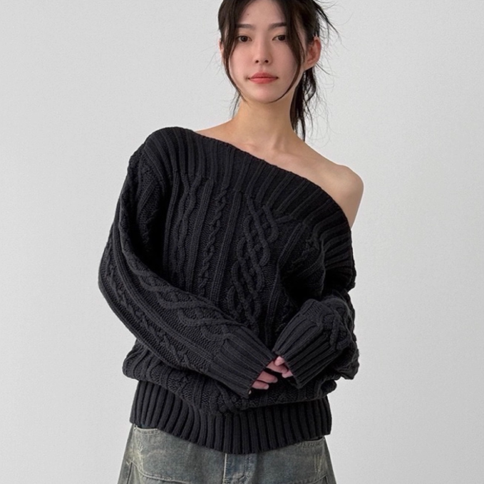 韩国代购设计师露肩毛衣女款