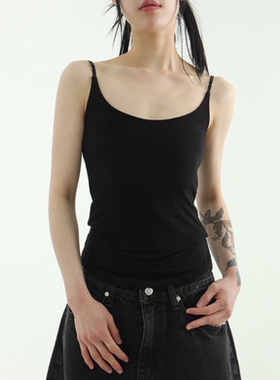 韩国代购24S/S silket round sleeveless top 吊带背心
