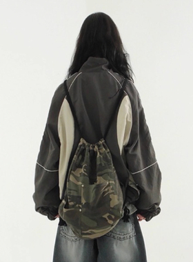 韩国代购25A/W camo pattern bucket back pack 迷彩抽绳背包