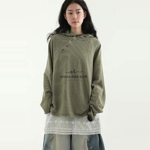 stripe 帽衫 unisex hoody neck button oblique 25A 韩国代购