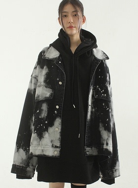韩国代购21F/W over fit bleached denim jacket印染牛仔夹克外套