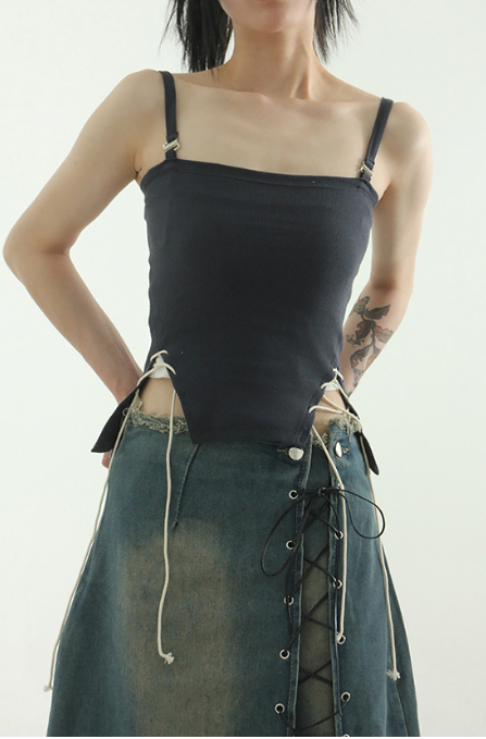 韩国代购抽绳设计吊带背心