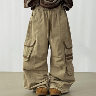 工装 multi wide banding cotton pocket 裤 韩国代购 pants 25F