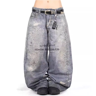 PAINTED BLUR JEANS 韩国代购 喷漆做脏质感宽松牛仔裤 25F