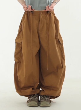 韩国代购23S/S oversize cargo string balloon pants 宽松工装裤