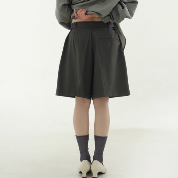 韩国代购25S/S button up stripe banding shorts 竖纹西裤短裤