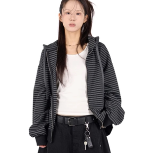 WENDY STRIPE 外套 25F UNISEX 条纹拉链帽衫 韩国代购 ZIP