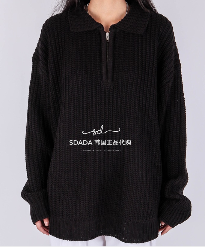 韩国代购21F/W COLLAR HALF ZIP-UP KNIT 粗线针织半开套头毛衣