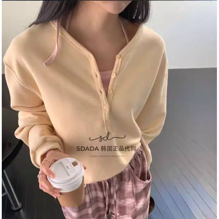 韩国代购26A/W half button mtm 系扣半开套头卫衣上衣