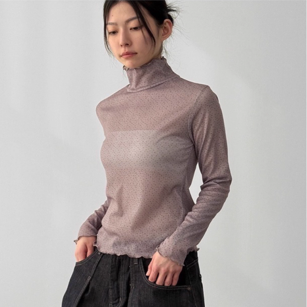 韩国代购设计师半透长袖上衣