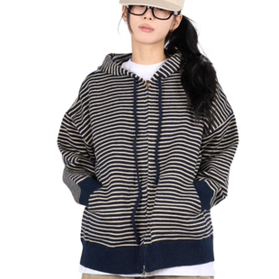 STRIPE HOOD KNIT 韩国代购 宽松风条纹针织帽衫 25F