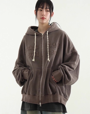 常规宽松棉质拉链帽衫韩国代购
