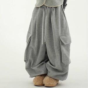 松紧抽绳加绒工装长裤设计师卫裤