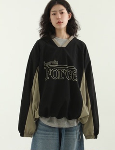 fleece lined paper 拼接卫衣 韩国代购 printed 22F