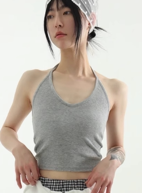 韩国代购24 halter neck golgi sleeveless cropped top 吊带背心