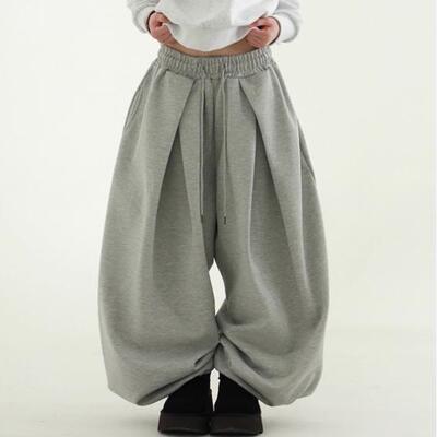 韩国代购25A/W pleated cotton balloon banding pants 捏褶卫裤