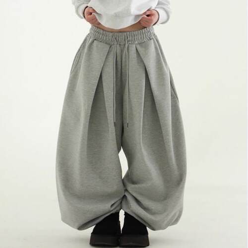 韩国代购25A/W pleated cotton balloon banding pants 捏褶卫裤