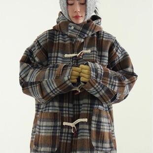 韩国代购25A/W check quilting duffle coat 夹棉格子连帽外套