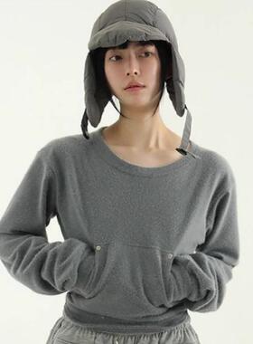 韩国代购24F/W padding ear flip cap 夹棉护耳系带包头保暖帽