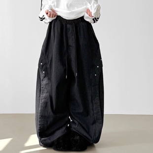 balloon 长裤 pants banding denim curved stud 25F 韩国代购