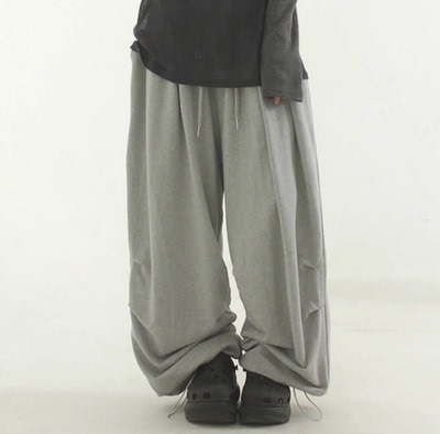 松紧腰围中性风捏褶卫裤