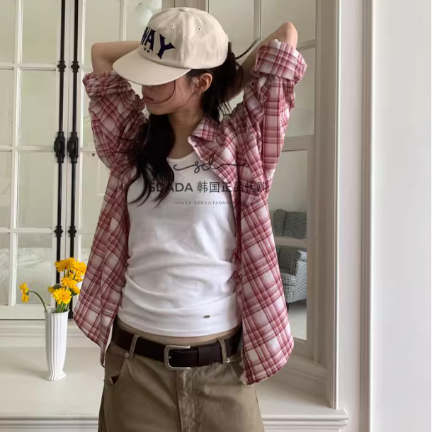韩国代购设计师格子衬衫上衣