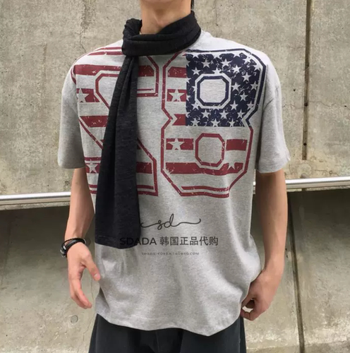 韩国代购设计师印花短袖T恤