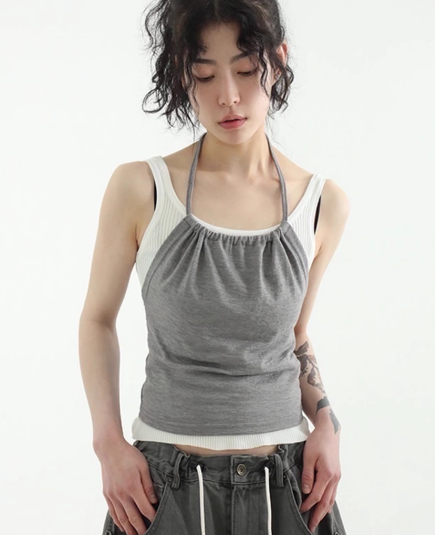 韩国代购24S/S halter neck sleeveless mild top 吊带背心