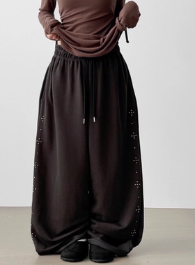 韩国代购25F/W stud cotton balloon banding pants 铆钉长裤