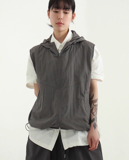 马甲韩国代购连帽抽绳