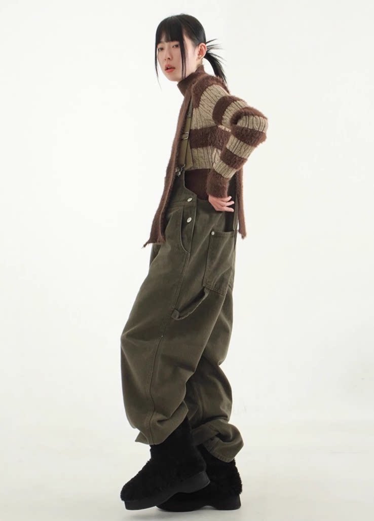 韩国代购23F/W loop pocket cotton overall 工装背带裤