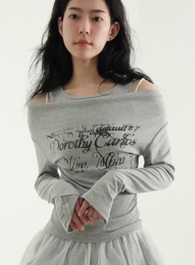 韩国代购25A/W lettering layered silket tee 字母假两层T恤