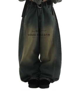deep brushed denim 韩国代购 pants做旧宽松牛仔裤 banding 23F
