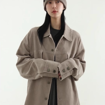 灯芯绒毛边裁剪夹克韩国代购