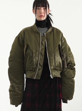 韩国代购23F/W glossy cropped MA-1 jumper 飞行夹克棉服