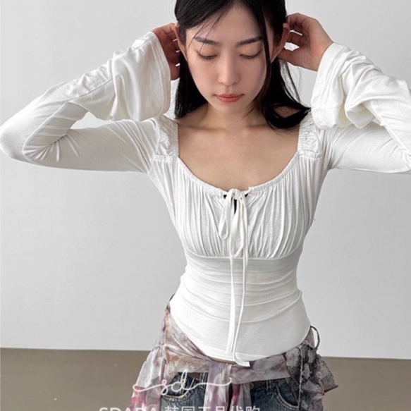 韩国代购设计师抽绳长袖T恤