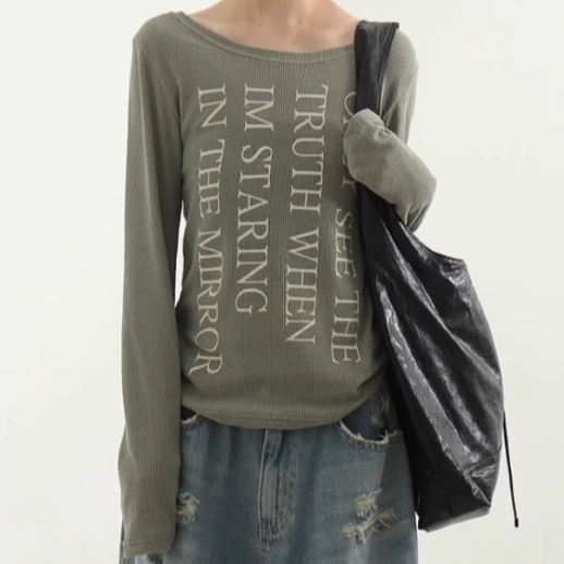 大圆领韩国代购长袖针织衫字母